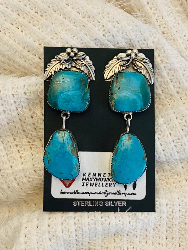 Navajo Lydia Begay Signed Royal Blue Mine Turquoise Post Dangle Earrings/