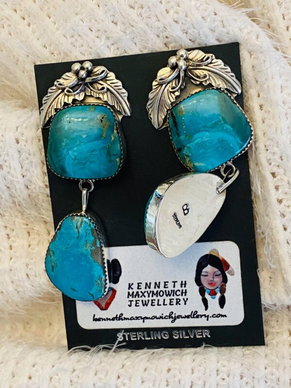 Navajo Lydia Begay Signed Royal Blue Mine Turquoise Post Dangle Earrings/ - Image 3