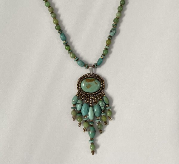 Zuni Jovanna Poblano Beaded Delicate Turquoise Chrysoprase Dangles Necklace/ - Image 3