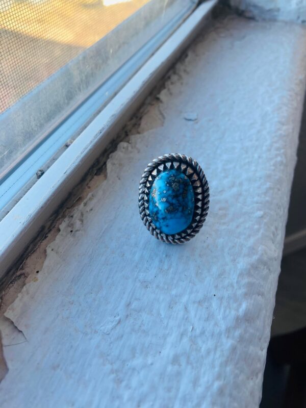 Navajo Bob Robbins Signed Sterling Silver Persian Turquoise Adjustable Ring/ - Image 2