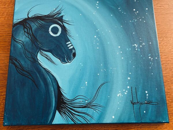 Anishinaabe Markus Houston Signed Pony in the Night Sky Acrylic on Canvas Painting/ - Image 3