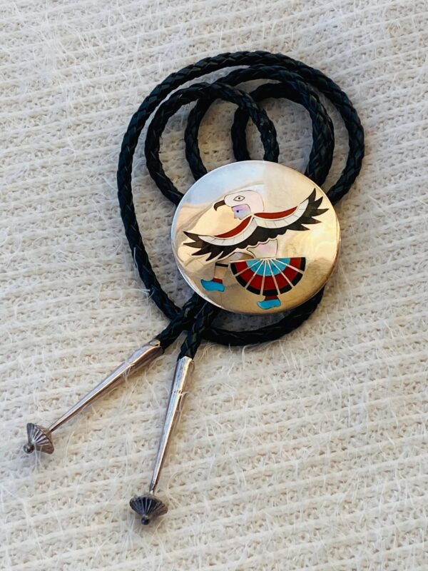 Zuni Vintage Dennis Edaakie Signed 1960s C-31 Sterling Silver Eagle Dancer Bolo Tie/ - Image 2