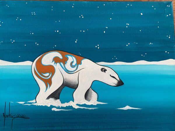 Ojibwe Markus Houston Signed Polar Bear on the Ice Oil on Canvas Painting/ - Image 3