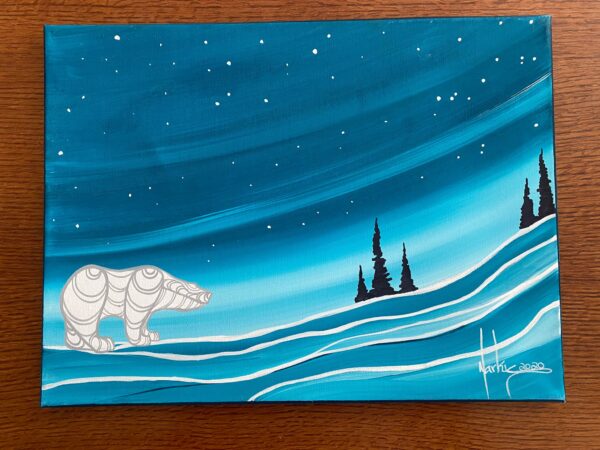 Ojibwe Markus Houston Signed Polar Bear in the Night Oil on Canvas Painting/