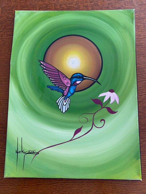 Ojibwe Markus Houston Signed Lovely Graceful Hummingbird Oil on Canvas Painting/