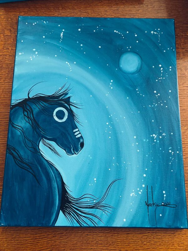 Anishinaabe Markus Houston Signed Pony in the Night Sky Acrylic on Canvas Painting/