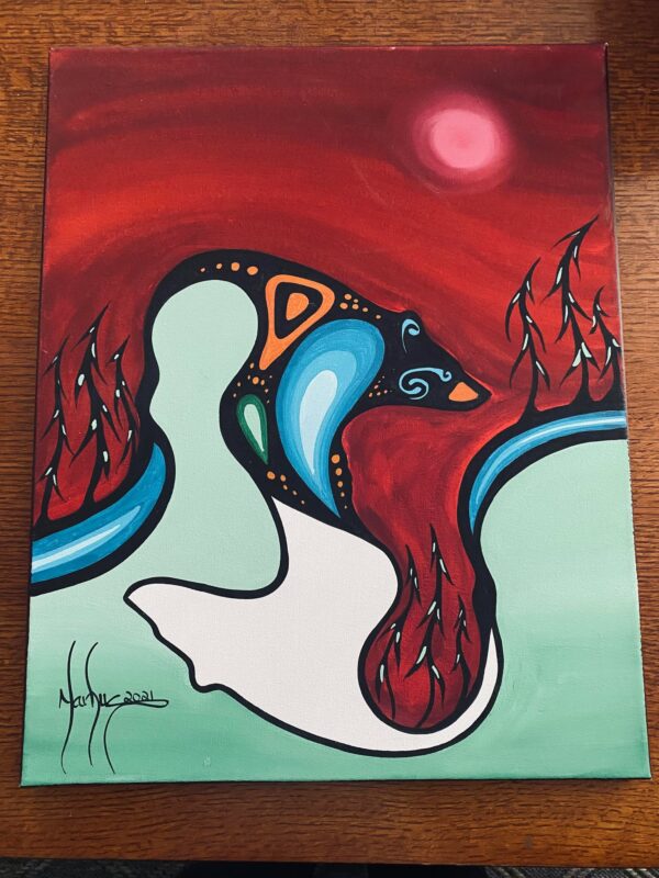 Anishinaabe Markus Houston Signed Spirit Bear Power Acrylic on Canvas Painting/