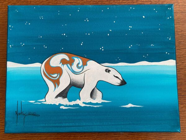 Ojibwe Markus Houston Signed Polar Bear on the Ice Oil on Canvas Painting/