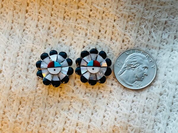 Zuni Romero Vacit Signed Sterling Silver Sunface Flower Post Earrings/ - Image 2