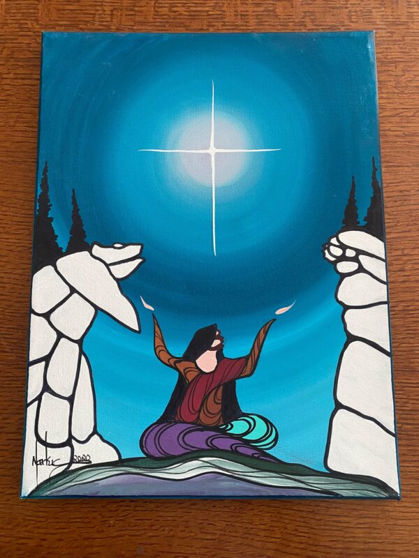 Ojibwe Markus Houston Signed Maiden in the Moonlight Oil on Canvas Painting/