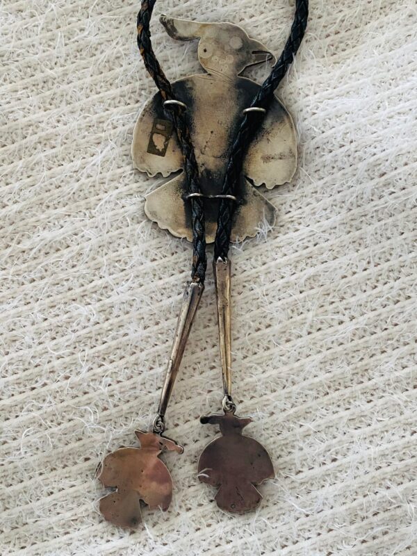 Zuni Vintage Inlay Tortoise Shell Thunderbird Sterling Silver Bolo Tie w Matching Sterling Silver Tips/ - Image 4