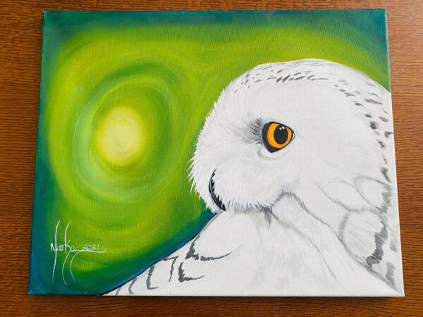 Anishinaabe Markus Houston Signed Eye of the Snowy Owl Acrylic on Canvas Painting/