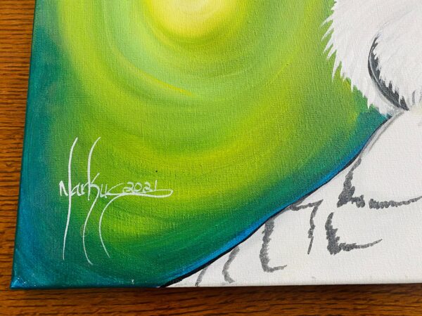 Anishinaabe Markus Houston Signed Eye of the Snowy Owl Acrylic on Canvas Painting/ - Image 3