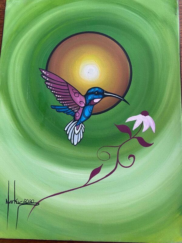 Ojibwe Markus Houston Signed Lovely Graceful Hummingbird Oil on Canvas Painting/ - Image 3