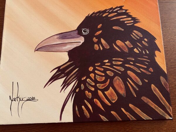 Anishinaabe Markus Houston Signed Admiring Raven Acrylic on Canvas Painting/ - Image 3