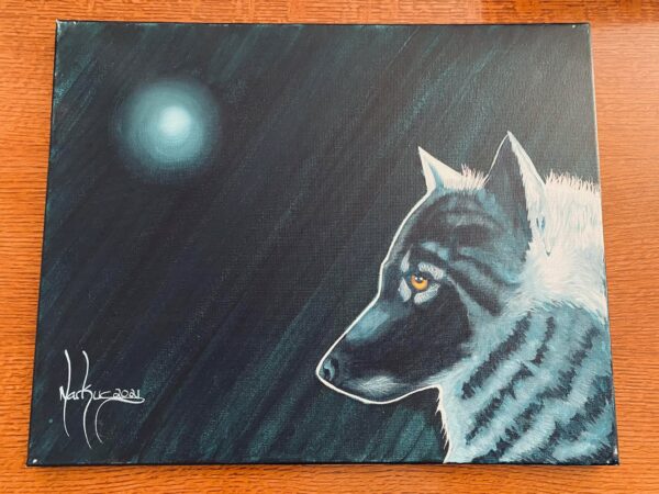 Anishinaabe Markus Houston Signed Wolf in the Night Acrylic on Canvas Painting/