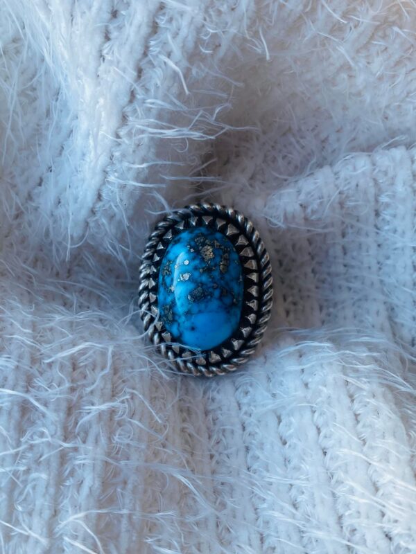 Navajo Bob Robbins Signed Sterling Silver Persian Turquoise Adjustable Ring/