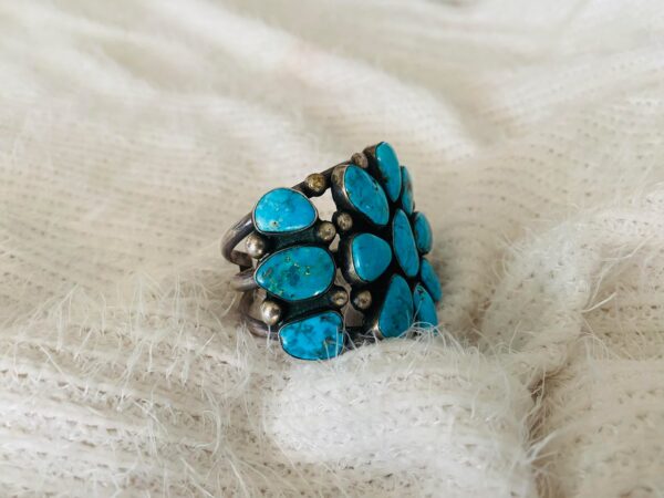 Navajo Vintage Sterling Silver Turquoise Flower Cluster Cuff Bracelet/ - Image 3