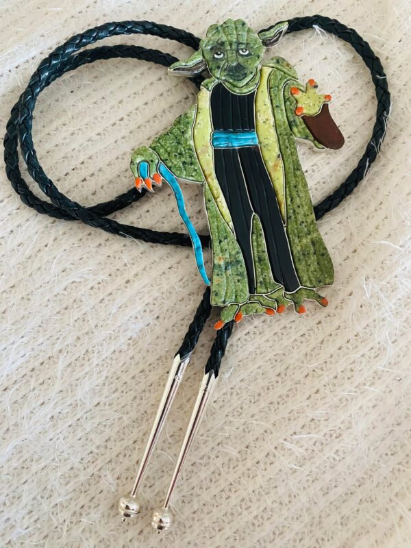 Zuni Tewa Shirley Benn Randy Pinto Signed Sterling Silver Star Wars "Yoda" Bolo Tie/Pendant & Tips/ - Image 2