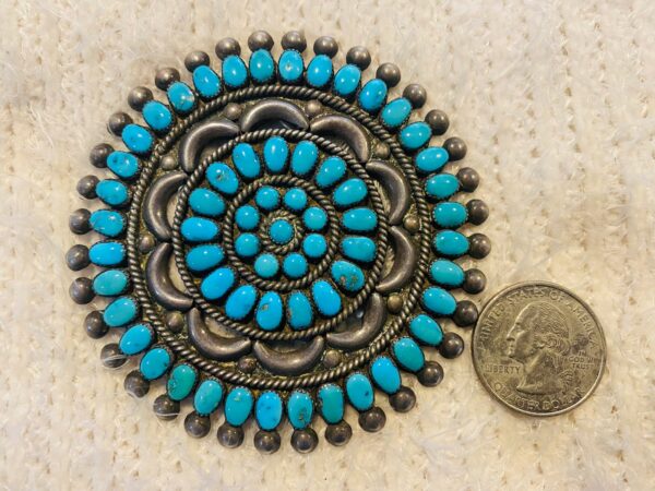 Zuni Vintage Lee & Mary Weebothee Sterling Silver Turquoise Tear Drop 3 Inch Cluster Pin Brooch/ - Image 2