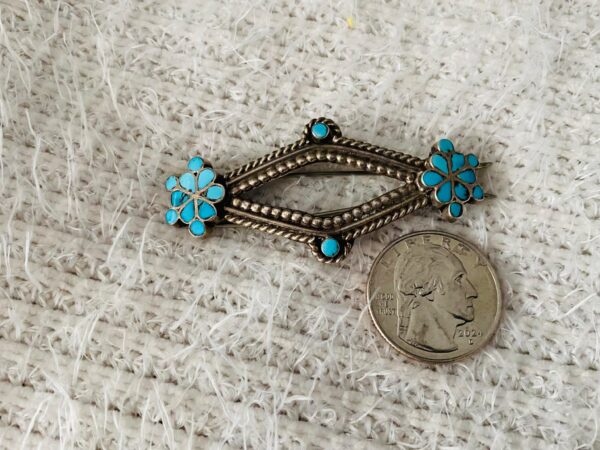 Zuni Vintage Sterling Silver Turquoise Flush Inlay Dishta Style Flower Hair Barrette/ - Image 2