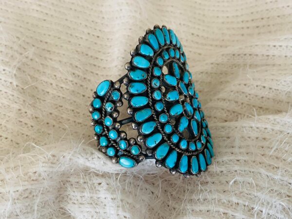 Zuni Vintage Sterling Silver Tall Turquoise Tear Drop Cluster Cuff Bracelet/ - Image 2