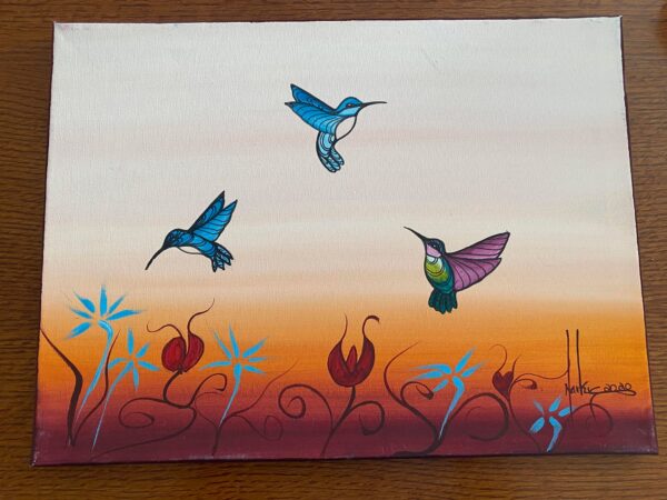 Ojibwe Markus Houston Signed Hummingbirds Oil on Canvas Painting/