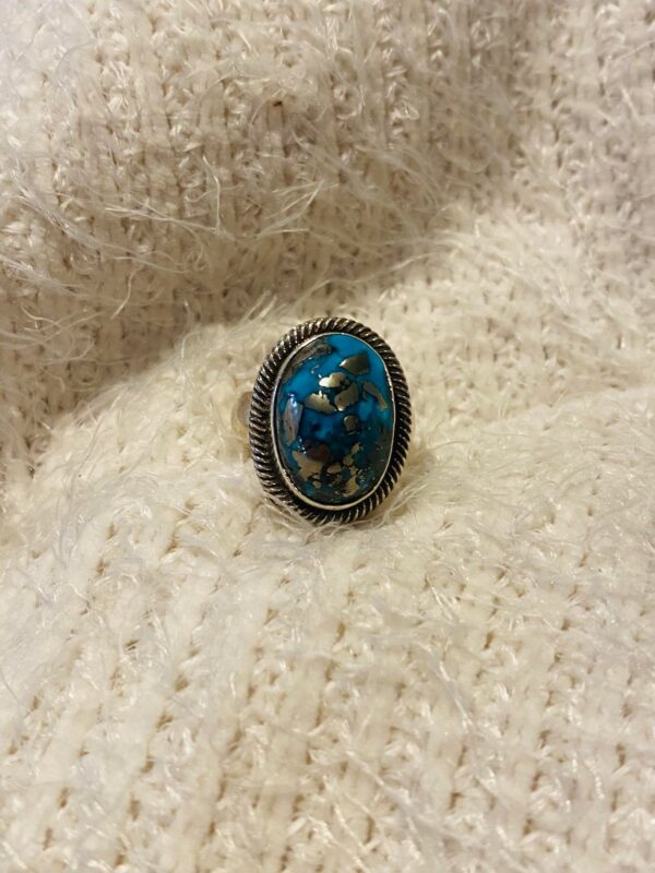 Navajo Terry Martinez Signed Sterling Silver Turquoise Size 7 Ring/