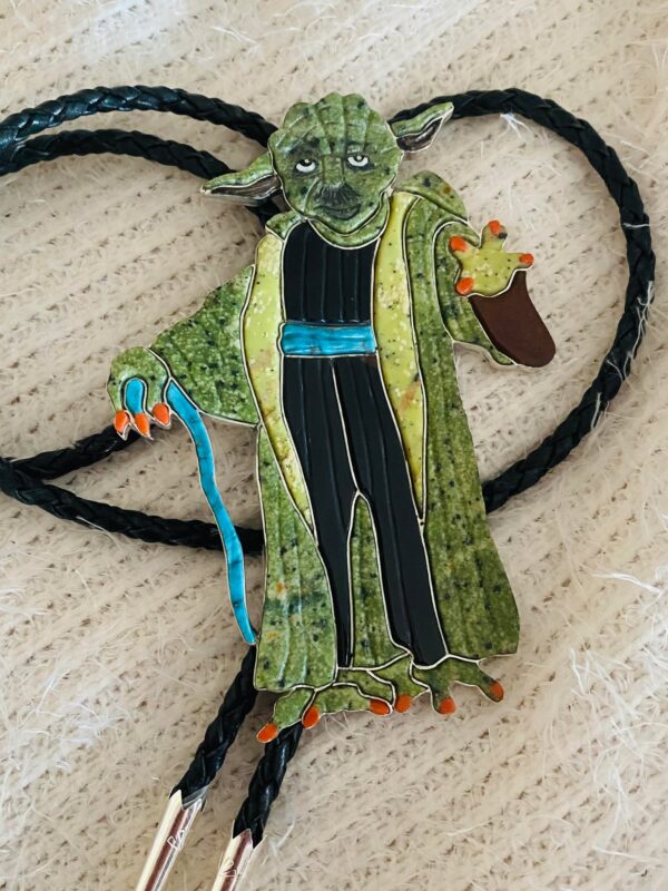 Zuni Tewa Shirley Benn Randy Pinto Signed Sterling Silver Star Wars "Yoda" Bolo Tie/Pendant & Tips/