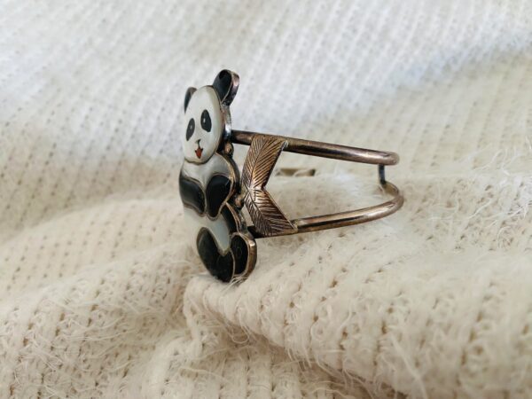 Zuni Tewa Virgil and Shirley Benn Signed Sterling Silver Panda Bear Cuff Bracelet/ - Image 2