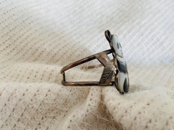 Zuni Tewa Virgil and Shirley Benn Signed Sterling Silver Panda Bear Cuff Bracelet/ - Image 3