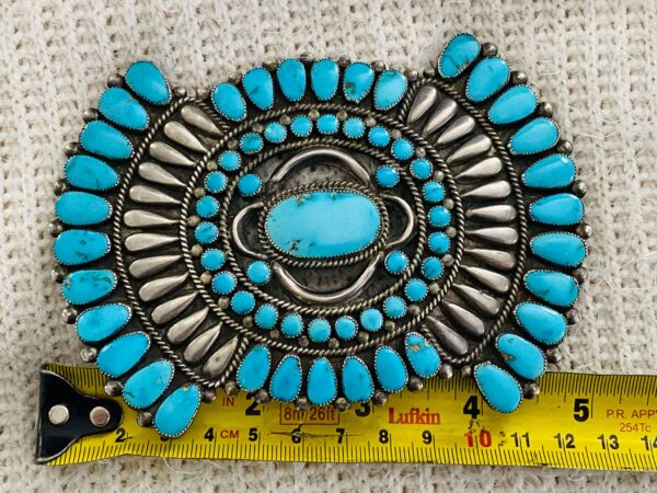 Zuni Vintage Antique Sterling Silver Turquoise Tear Drop 5 Inch Cluster Manta Pin Brooch/ - Image 2