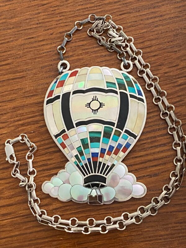 Vintage Zuni Ruddell & Nancy Laconsello Signed Sterling Silver Inlaid Hot Air Balloon Pendant Necklace/ - Image 2