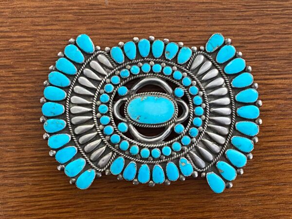 Zuni Vintage Antique Sterling Silver Turquoise Tear Drop 5 Inch Cluster Manta Pin Brooch/ - Image 3