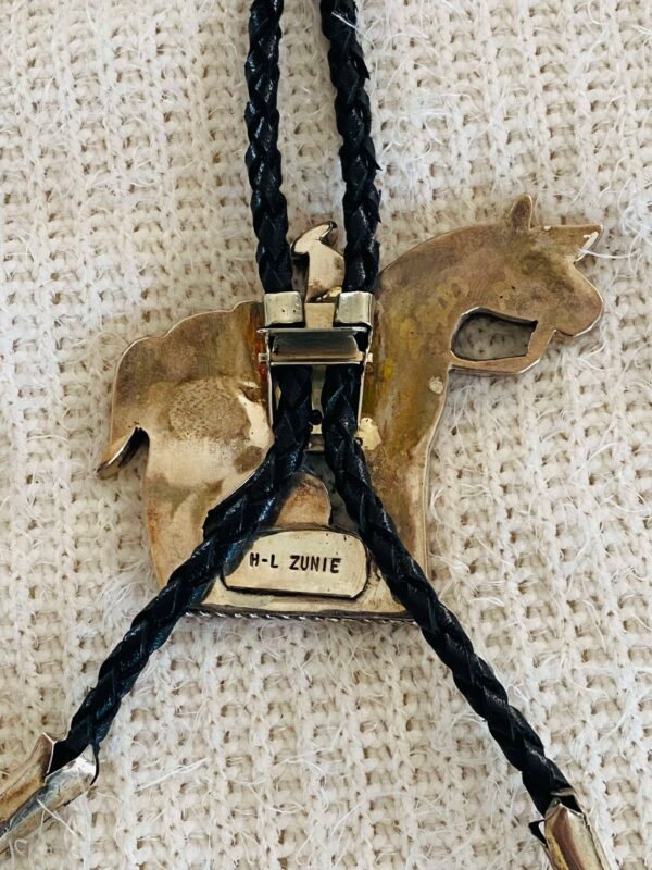 Zuni Vintage Helen and Lincoln Zunie Signed Sterling Silver Horse Bolo Tie & Matching Tips/ - Image 4