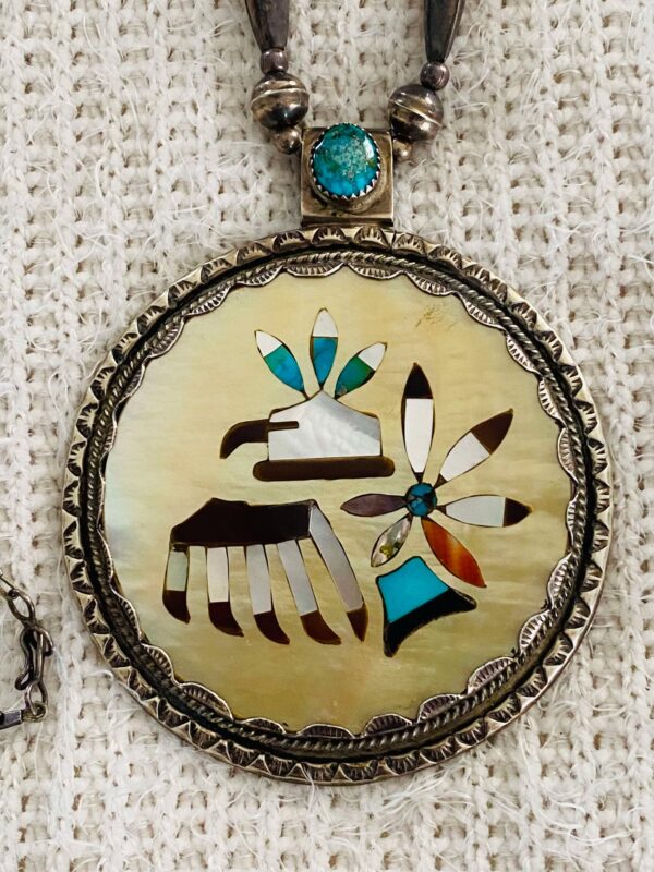 Vintage Zuni Sterling Silver Inlaid Zuni Eagle Kachina Masterpiece Pendant Necklace/ - Image 2