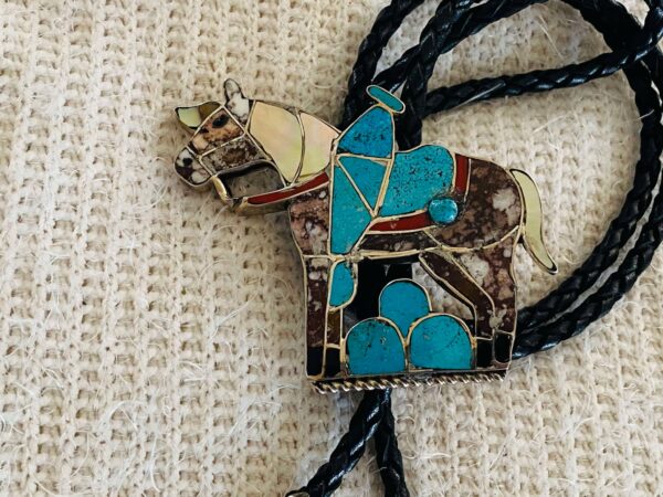 Zuni Vintage Helen and Lincoln Zunie Signed Sterling Silver Horse Bolo Tie & Matching Tips/ - Image 2