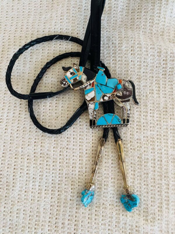 Zuni Vintage Helen and Lincoln Zunie Signed Sterling Silver Horse Bolo Tie & Matching Tips/ - Image 2