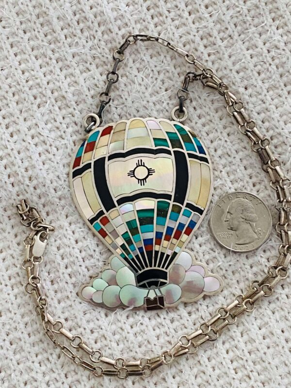 Vintage Zuni Ruddell & Nancy Laconsello Signed Sterling Silver Inlaid Hot Air Balloon Pendant Necklace/ - Image 3