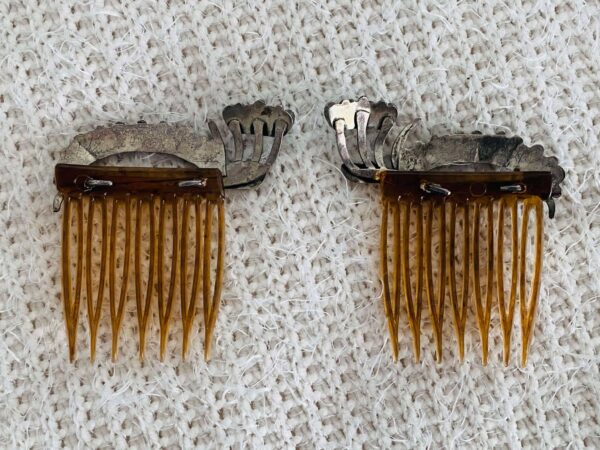 Antique Zuni Leonard & Lula Weebothee Signed Sterling Silver Matching Turquoise Hair Comb Set/ - Image 2