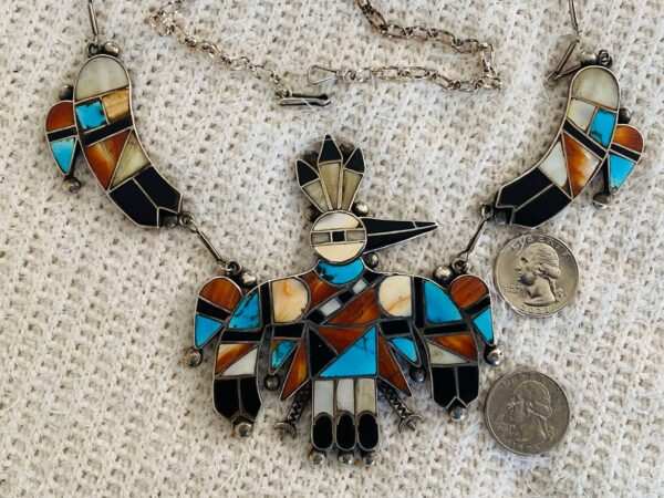 Vintage Zuni Sterling Silver Inlaid Zuni Thunderbird Masterpiece Pendant Necklace/ - Image 2