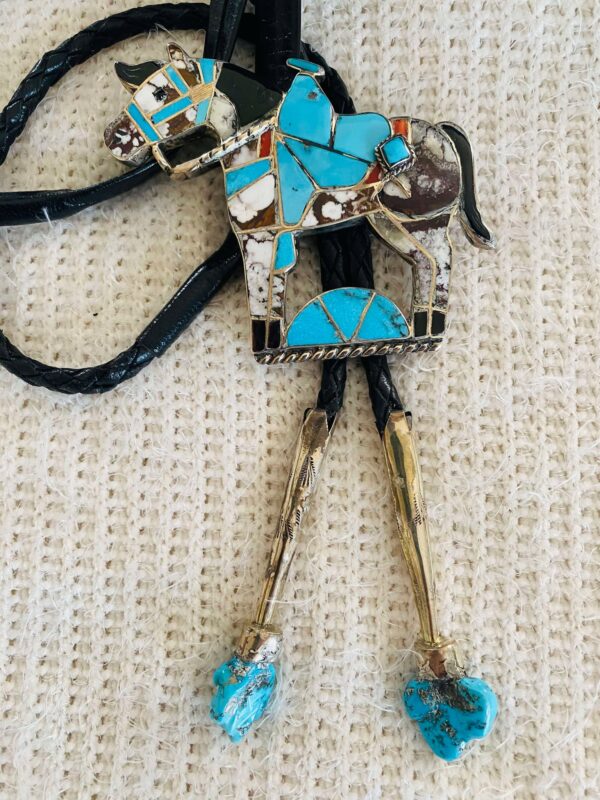 Zuni Vintage Helen and Lincoln Zunie Signed Sterling Silver Horse Bolo Tie & Matching Tips/