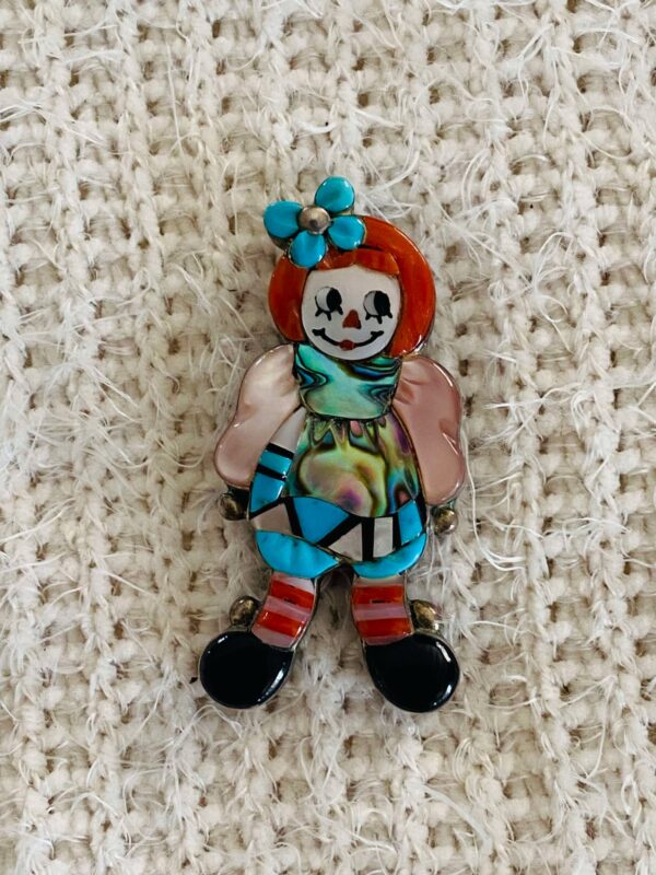 Vintage Zuni Veronica Poblano Signed Disney Raggedy Ann Pin Pendant/